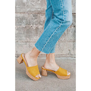 Lulus Adiyana Yellow Suede And Cork Platform Heels - Size 6